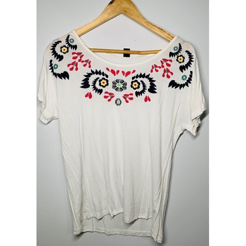 Hering White Embroidered Blouse Short Sleeve M
